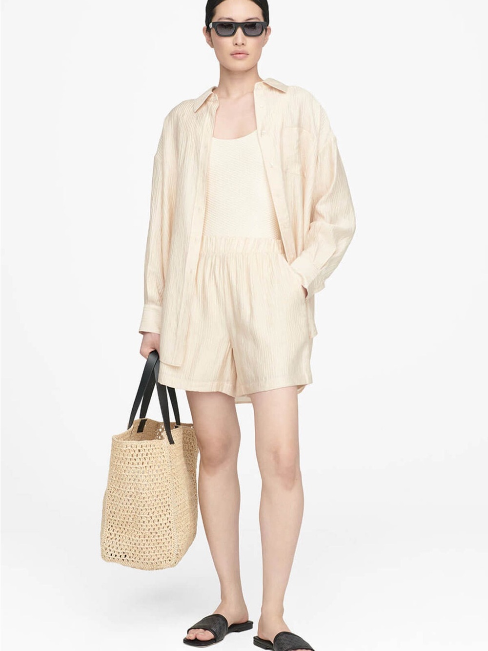 Anine Bing Cream Button-Down Shirt
